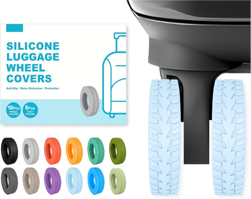 Kozuri 10-Pack Upgrade Luggage Wheel Covers, Silicone Protective Covers for 2-2.4" Suitcases Spinner Wheel, Wear-Resistant, Anti-Noise, Thickened Protector, Travel Accessories (Baby Blue) - Image 1